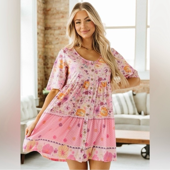 Bohemian Style Floral Print Dress L - Picture 1 of 2